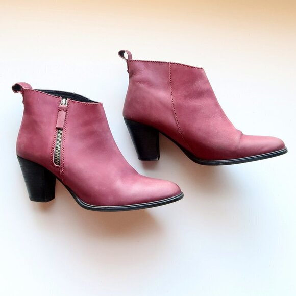 Jigsaw Maroon Nubuck Leather Block Heel Almond Toe Ankle Boots Booties Size 10.5 - Picture 12 of 16